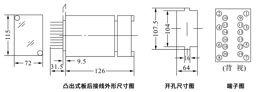 DZL-217X凸出式板后接線安裝尺寸圖